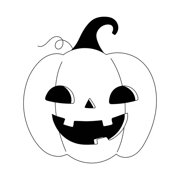 Heureux Halloween sourire citrouille dessin animé style ligne — Image vectorielle