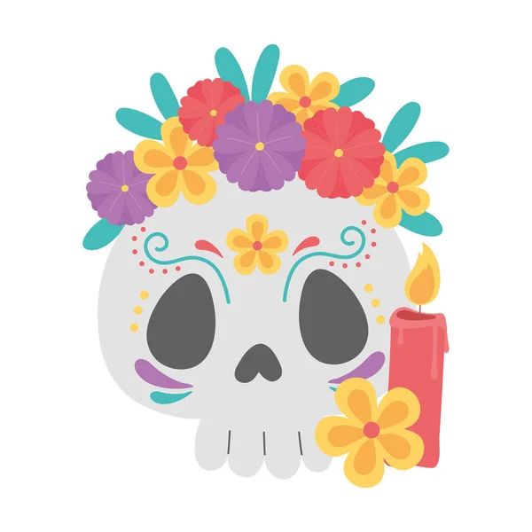 Dag av de döda, Catrina med blommor och ljus mexikanska firande — Stock vektor