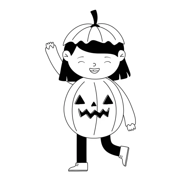 Glücklich halloween, mädchen kürbis kostüm cartoon figur isoliert design icon line style — Stockvektor