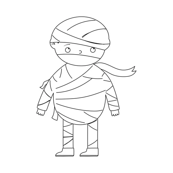 Feliz halloween, niño momia traje dibujos animados carácter aislado diseño icono línea estilo — Archivo Imágenes Vectoriales
