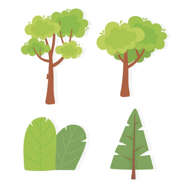 Σύνολο διαφορετικών δέντρων βλάστηση τοπίο φύση απομονωμένες εικόνες — Διανυσματικό Αρχείο