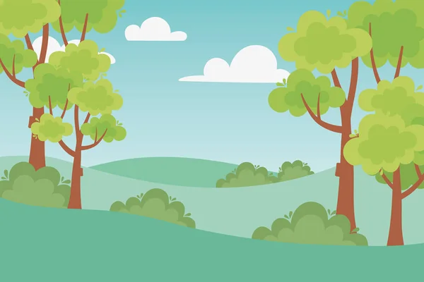 Paysage champ arbres forêt buissons végétation nature — Image vectorielle