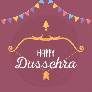 Mutlu dussehra festivali, Hint yayı ve ok flamaları dekorasyon kartı.