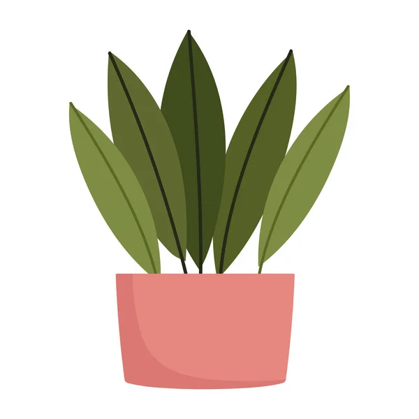 Jardinería, hojas de la planta en la decoración de la olla estilo icono aislado — Vector de stock