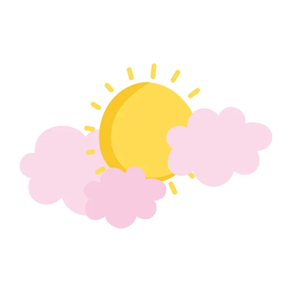 Cartoon sun and clouds sky isolated icon design — Stock Vector