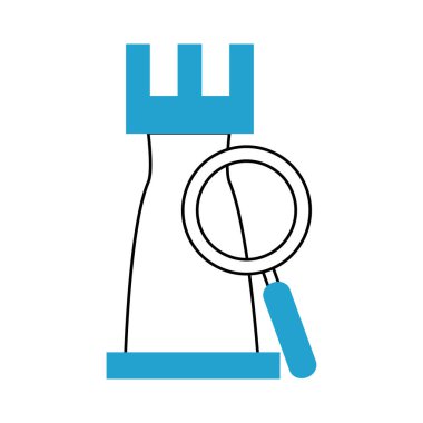 arama simgesi, satranç taşı stratejisi metaforu cam mavi çizgiyi büyüt ve doldur