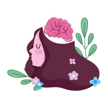 Dünya Akıl Sağlığı Günü, Kız İnsan beyni Çiçek Yaprak Dekorasyonu