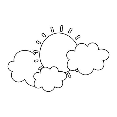 karikatür güneş ve bulutlar izole çizgi simgesi tarzında gökyüzü