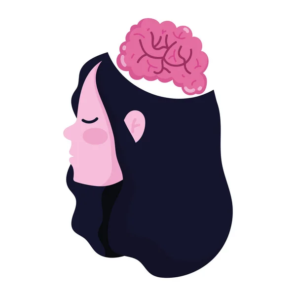Menatl Health girl head profile brain isolated icon — 图库矢量图片