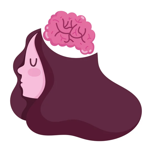 Menatl salud chica cabeza perfil cerebro aislado icono — Vector de stock