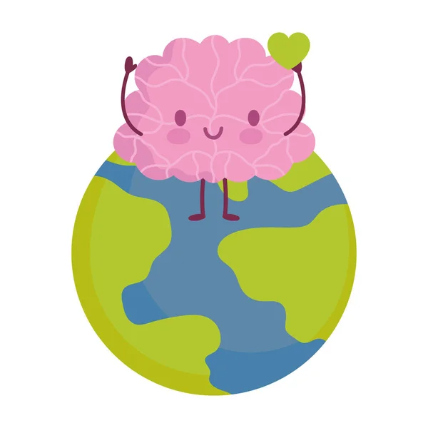 World mental health day, cartoon brain planet isolated design — Stock Vector