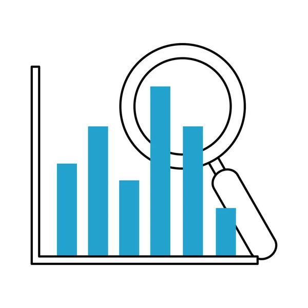 Icono de búsqueda, diagrama informe finanzas lupa línea azul y llenar — Vector de stock