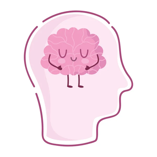 Welttag der psychischen Gesundheit, menschlicher Kopf Cartoon Gehirn — Stockvektor