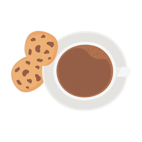 Día internacional del café, taza de vista superior y galletas — Vector de stock