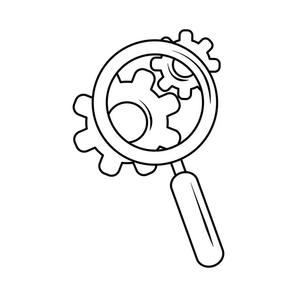 Search icon, magnifying glass explore gears internet line style — Stock Vector