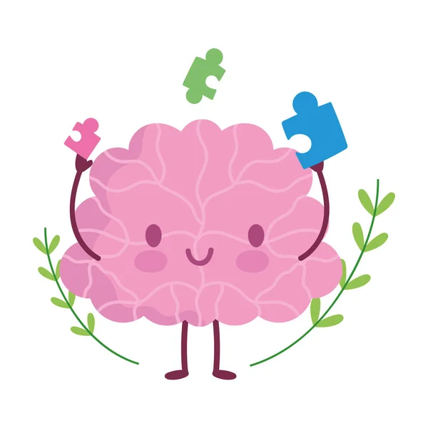 Wereld geestelijke gezondheid dag, cartoon hersenen puzzels idee — Stockvector