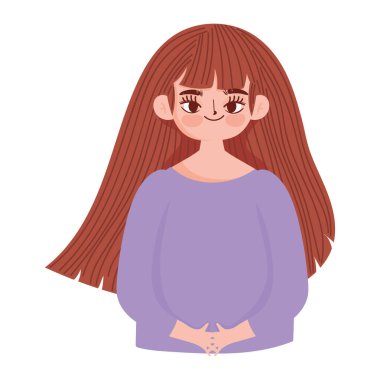 Çizgi film kızı esmer saç çizgi filmi ikon tarzında izole edilmiş.