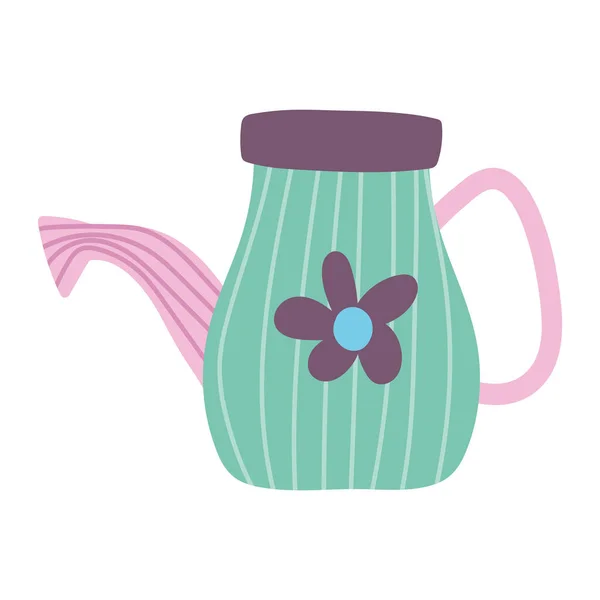 Jardinage, arrosoir avec décoration florale style icône isolée — Image vectorielle