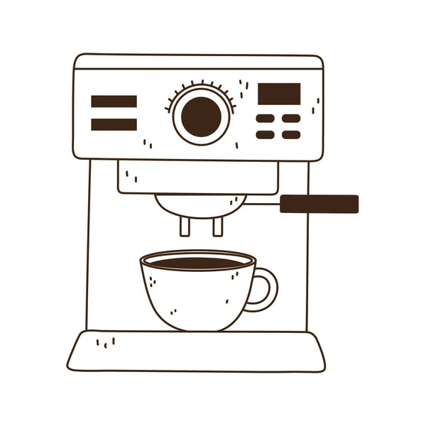 Cafetera espresso y taza línea icono estilo — Vector de stock