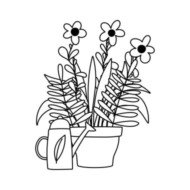 Bahçecilik, saksı ve sulama doğa izole çizgi ikonu tarzı olabilir