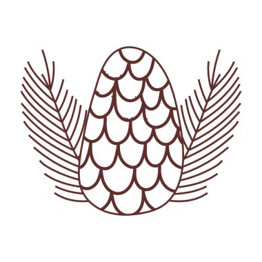 Çam kozalağı yaprak doğası izole edilmiş ikon tasarım çizgisi biçimi bırakır