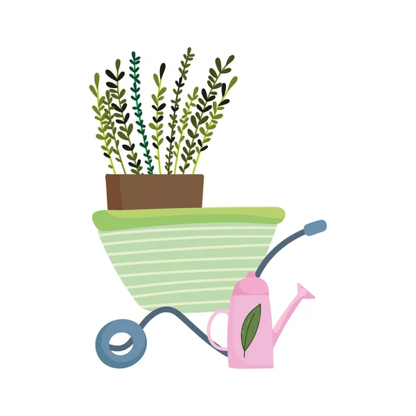 Jardinería, riego carretilla con la naturaleza de la planta aislado icono de estilo — Archivo Imágenes Vectoriales