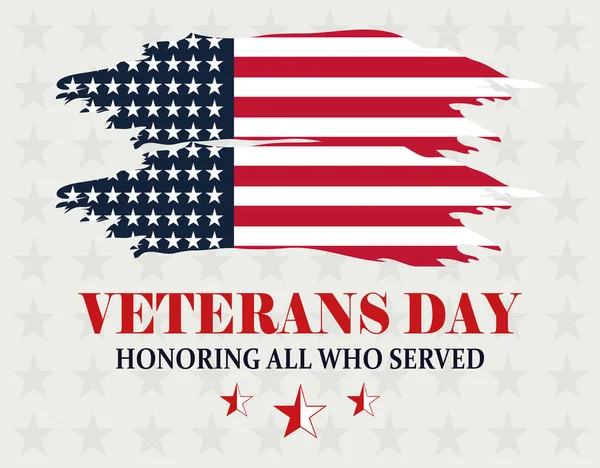Glad veterandag dag, hedra alla som tjänade, amerikansk flagga grunge design — Stock vektor