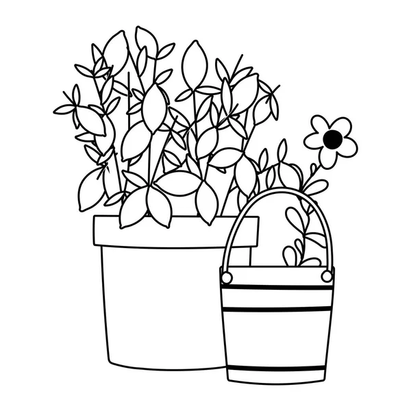 Trädgårdsarbete, vattning kan blomma och krukväxter natur isolerad linje ikon stil — Stock vektor