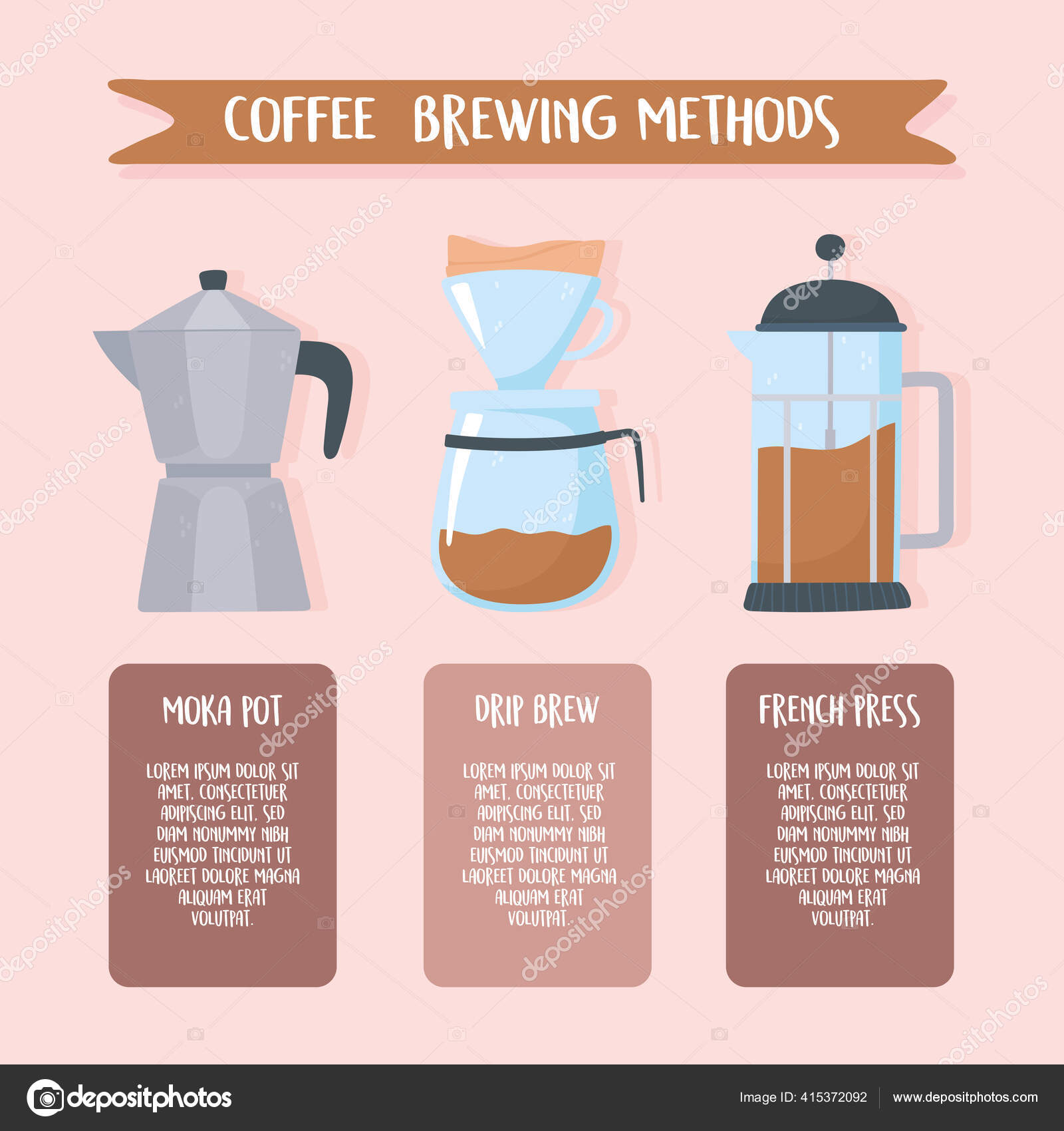 Coffee brewing methods, instructions different style Stock Vector Image