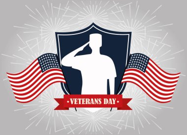 Mutlu gaziler günü, kalkanında bayraklar ve havai fişek kutlamasıyla asker