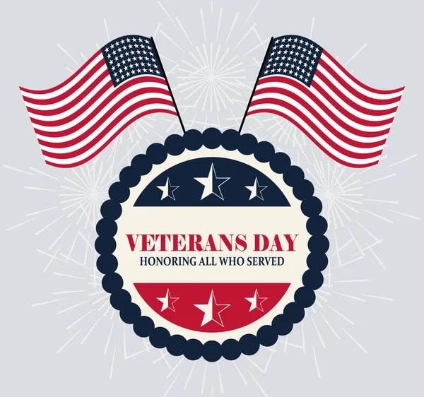 Happy veterans day, american flags celebration label retro style — стоковый вектор