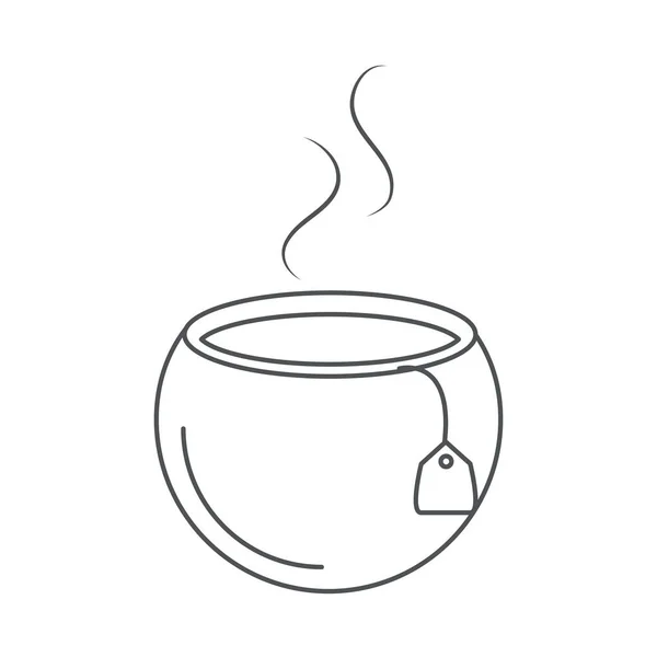 Té, bebida caliente en taza con estilo de icono de línea de bolsa de té — Archivo Imágenes Vectoriales