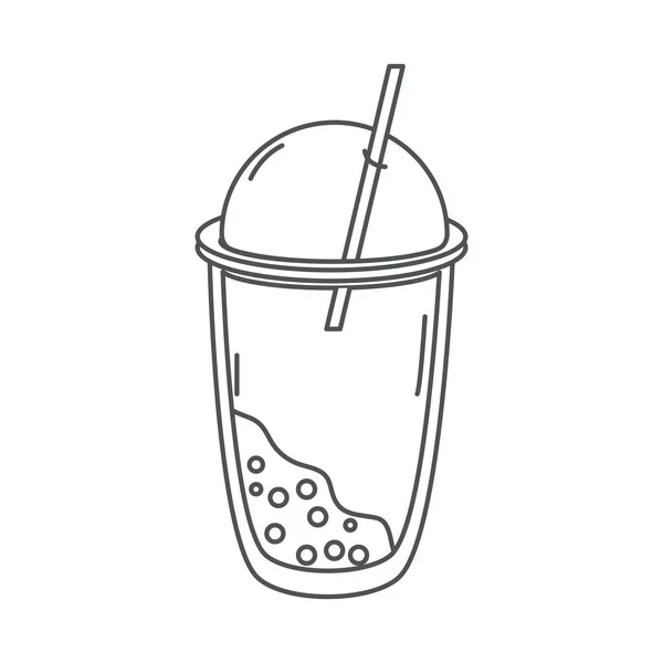 Té, bebida fresca fría para llevar taza con línea de paja icono estilo — Archivo Imágenes Vectoriales