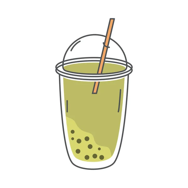 Thé, boisson fraîche froide tasse à emporter avec ligne de paille et remplir — Image vectorielle