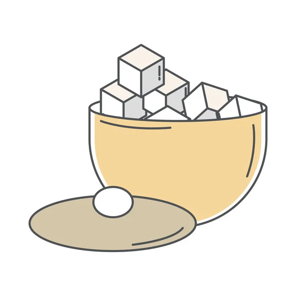Tigela de açúcar com muitos cubos de linha e preencher —  Vetores de Stock