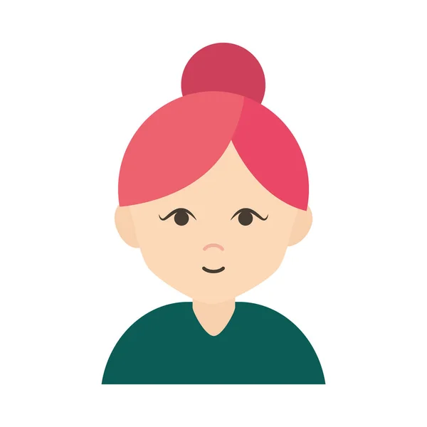 Retrato de personaje de dibujos animados de mujer con pelo de moño icono plano — Vector de stock