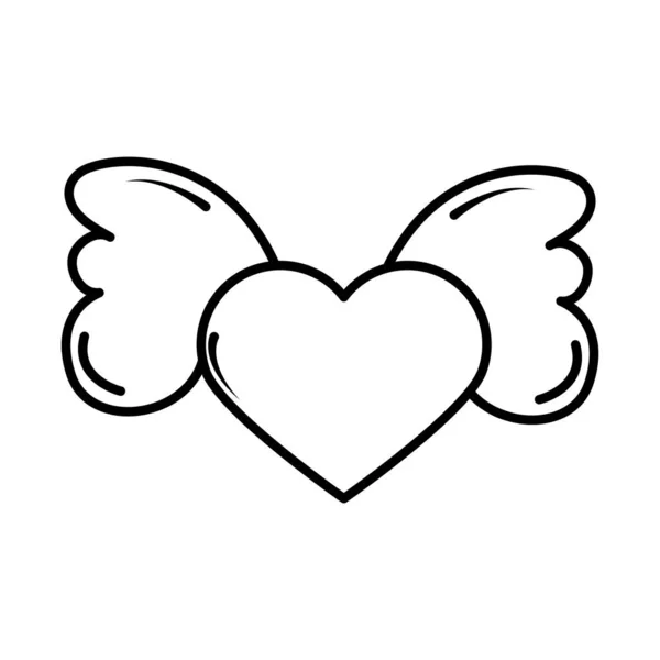 Καρδιά φτερωτή διακόσμηση ποπ τέχνη στυλ κόμικ, εικονίδιο γραμμή — Διανυσματικό Αρχείο