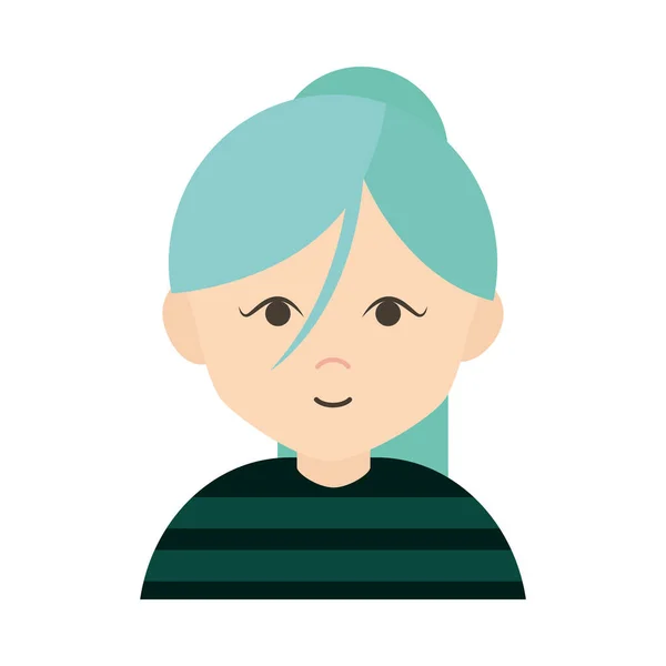 Mujer con pelo verde personaje de dibujos animados retrato icono plano femenino — Vector de stock