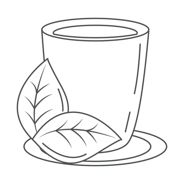 Tea, cup with leaf in dish line icon style — Stock Vector