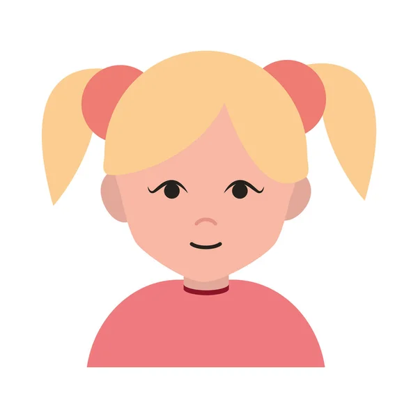 Cute girl blonde with ponytails cartoon character flat icon — Stock Vector