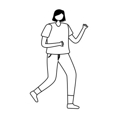 Egzersiz çizgi filmi yöneten yaşlı kadın izole edilmiş beyaz arkaplan tasarımı