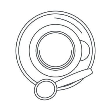 Çay, üst görünüm bardağı ve çay tabağı çizgisi simgesi tarzı