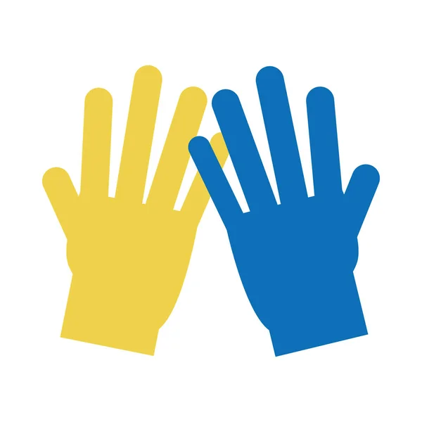 Мир вниз синдром день, руки желтый синий позитивный осведомленности плоский стиль — стоковый вектор