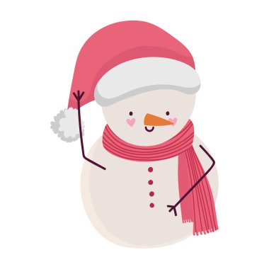 Mutlu Noeller, Noel Baba şapkası ve eşarp kardan adam izole edilmiş tasarım.