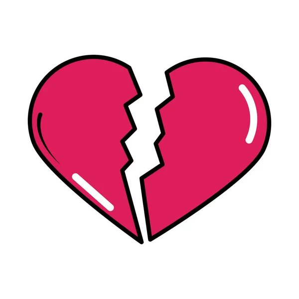 Amore spezzato cuore pop art stile comico, icona piatta — Vettoriale Stock