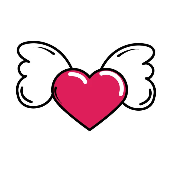 Heart winged decoration pop art comic style, flat icon — Stock Vector