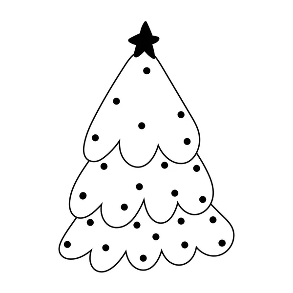 Счастливого Рождества, елка со звездой и шары украшения торжества, изолированный дизайн — стоковый вектор