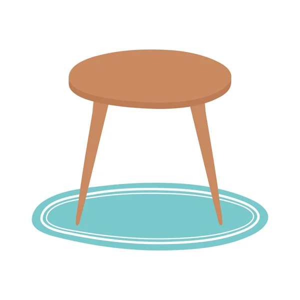 Fa kerek asztal szőnyeggel elszigetelt design fehér háttér — Stock Vector