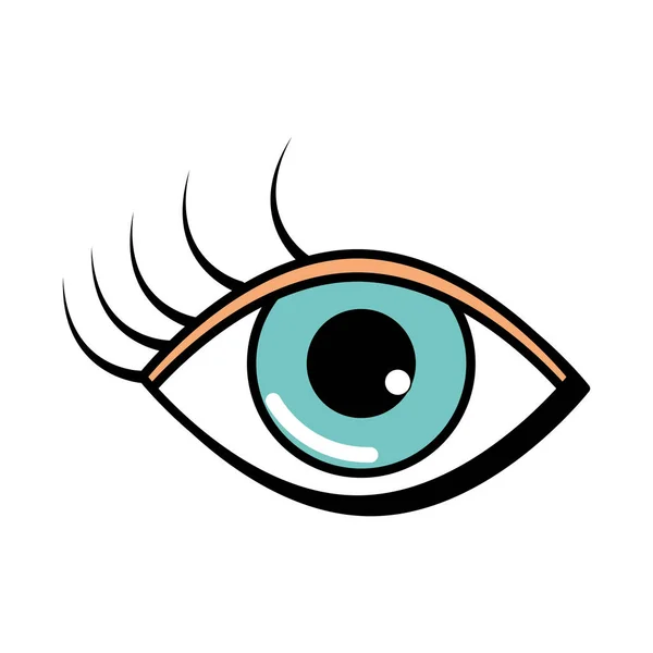 Weibliche Auge Pop Art Comic-Stil, flache Ikone — Stockvektor