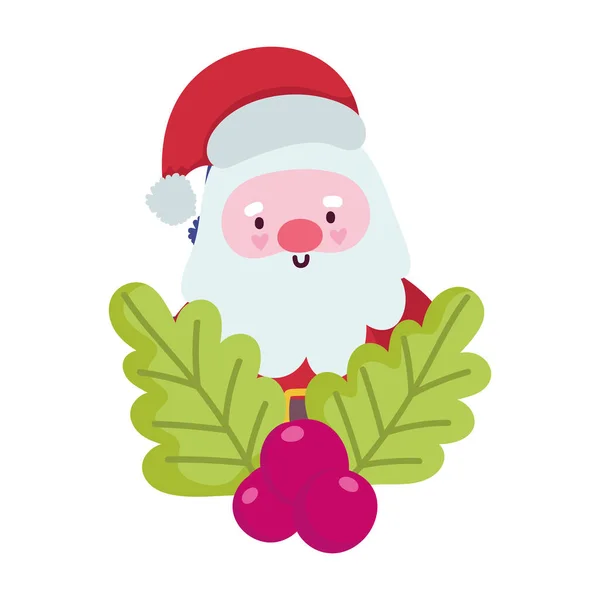 Merry christmas, santa claus cartoon holly berry celebration, isolated design — Stock Vector